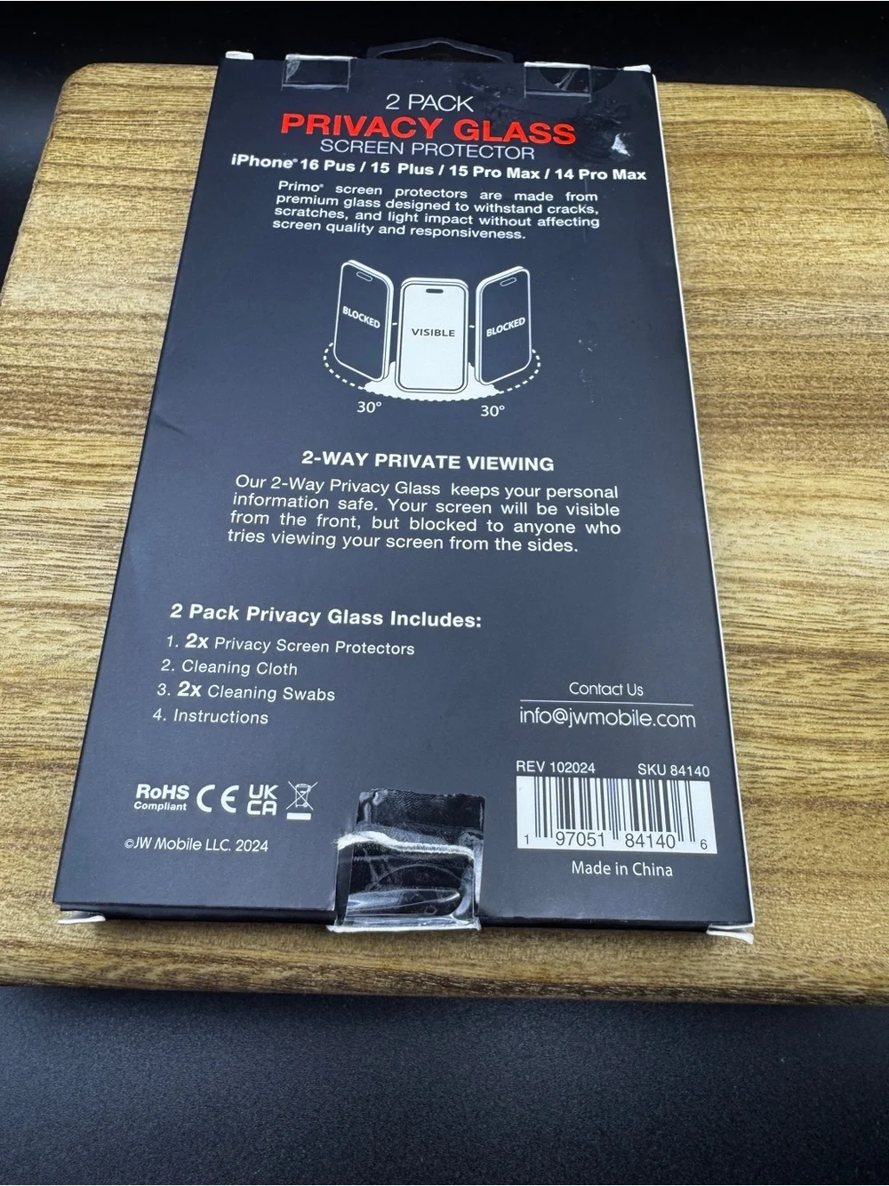 Privacy Glass Screen Protector for iPhone 16 Plus/15 Plus/15 Pro Max/14 Pro Max